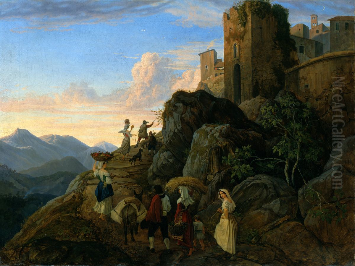 Civitella (Evening) Oil Painting by Ludwig Richter