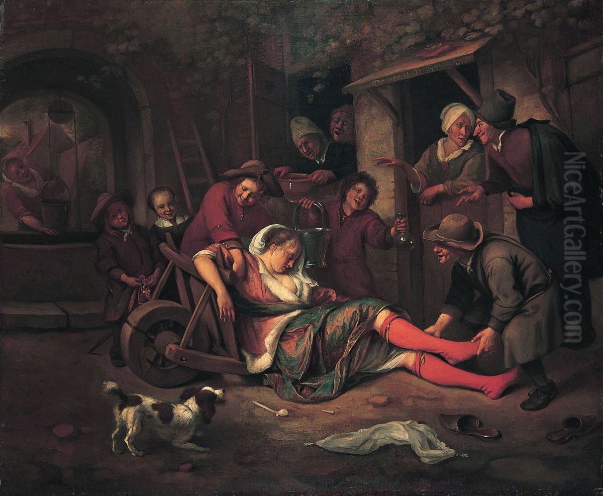 De wijn is een spotter Oil Painting by Jan Steen