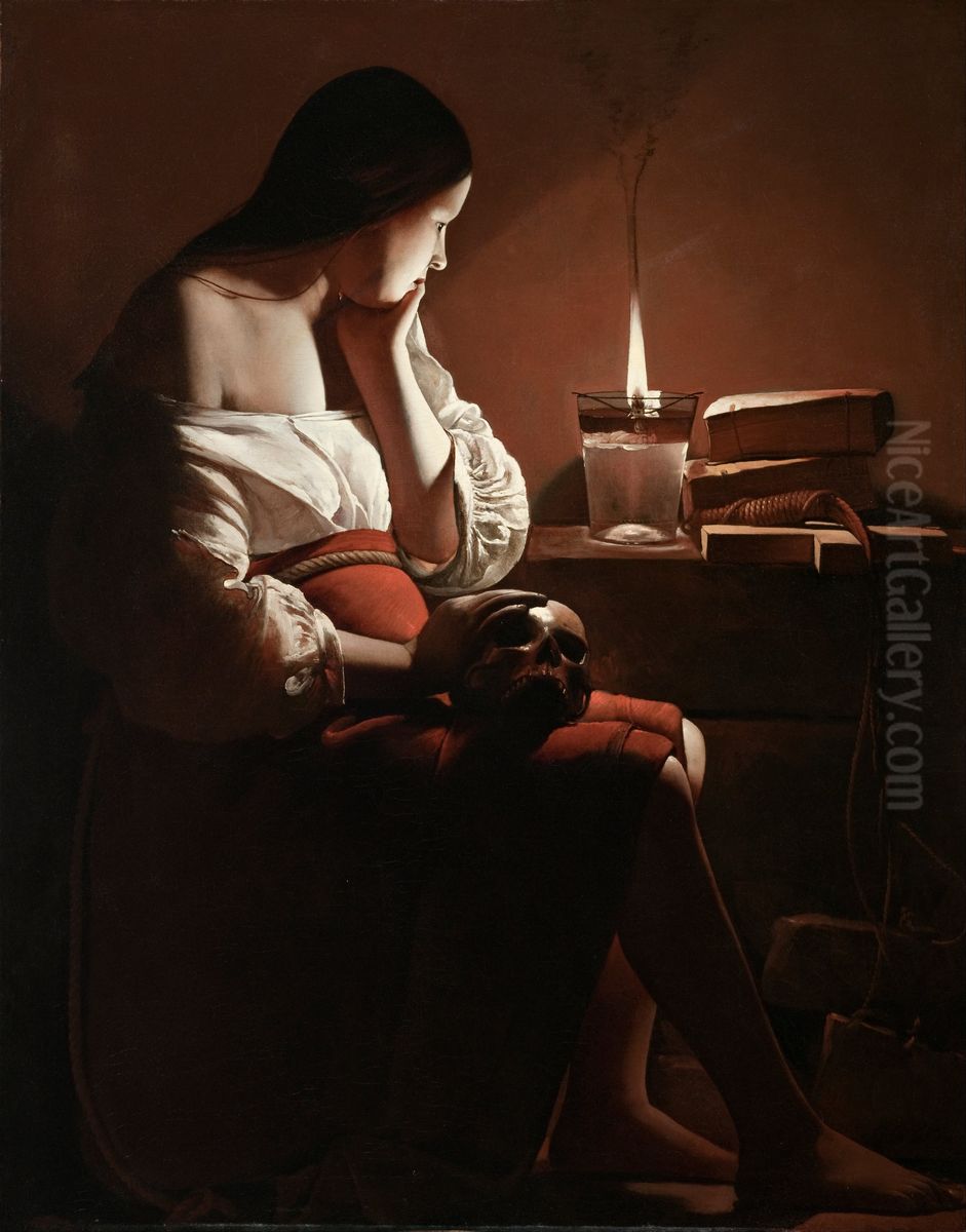 The Magdalen with the Smoking Flame Oil Painting by Georges de La Tour