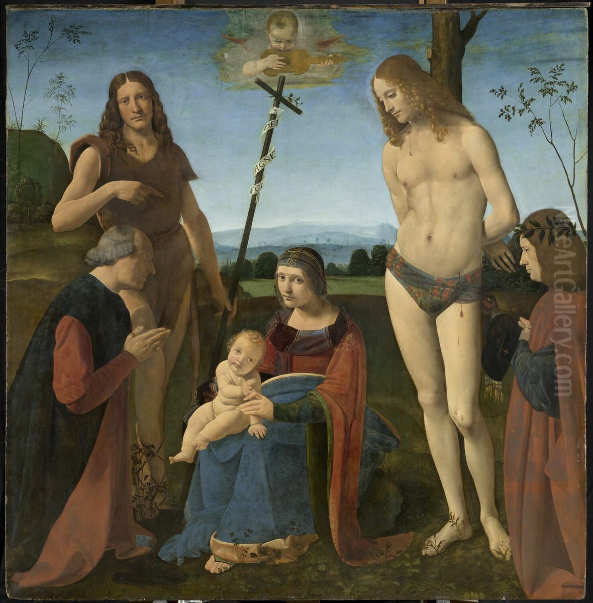 Virgin and Child with Sts John the Baptist and Sebastian Oil Painting by Giovanni Antonio Boltraffio