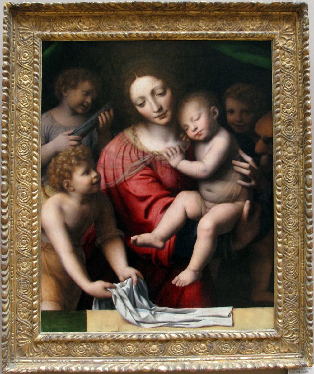 Le Sommeil de l'Enfant Jesus ou La Vierge accompagnee de trois anges tenant l'Enfant Jesus endormi Oil Painting by Bernardino Luini