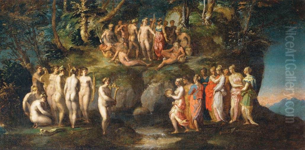 The Contest of the Pierides Oil Painting by Rosso Fiorentino