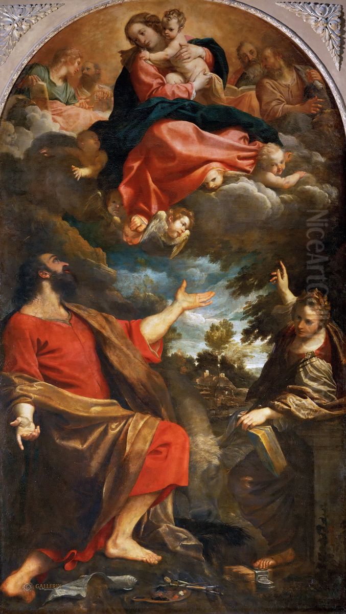 The Virgin Appears to Sts Luke and Catherine Oil Painting by Annibale Carracci