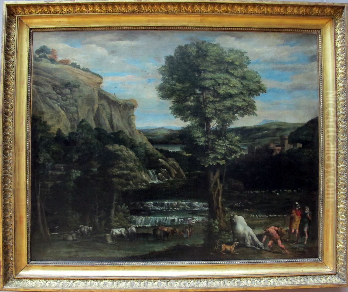 Paysage avec Hercule combattant Achelous change en taureau Oil Painting by Domenico Zampieri (Domenichino)