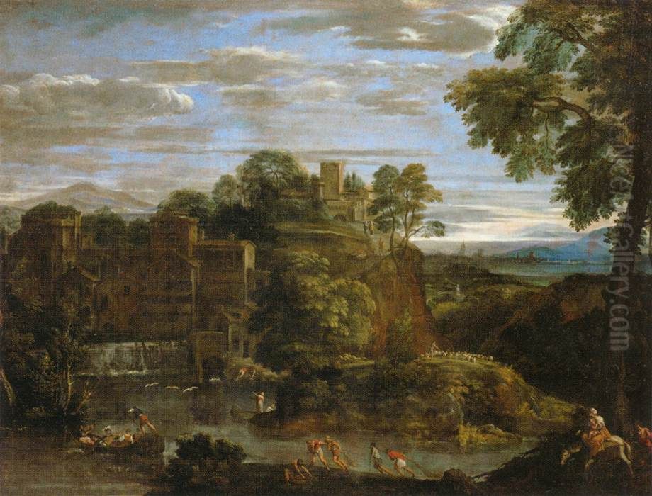 Landscape with The Flight into Egypt Oil Painting by Domenico Zampieri (Domenichino)