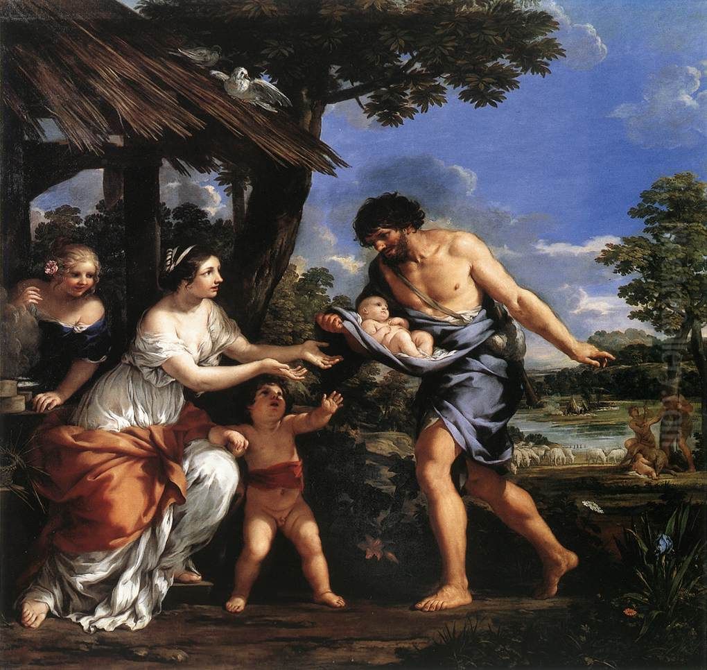 Romulus and Remus Given Shelter by Faustulus Oil Painting by Pietro da Cortona