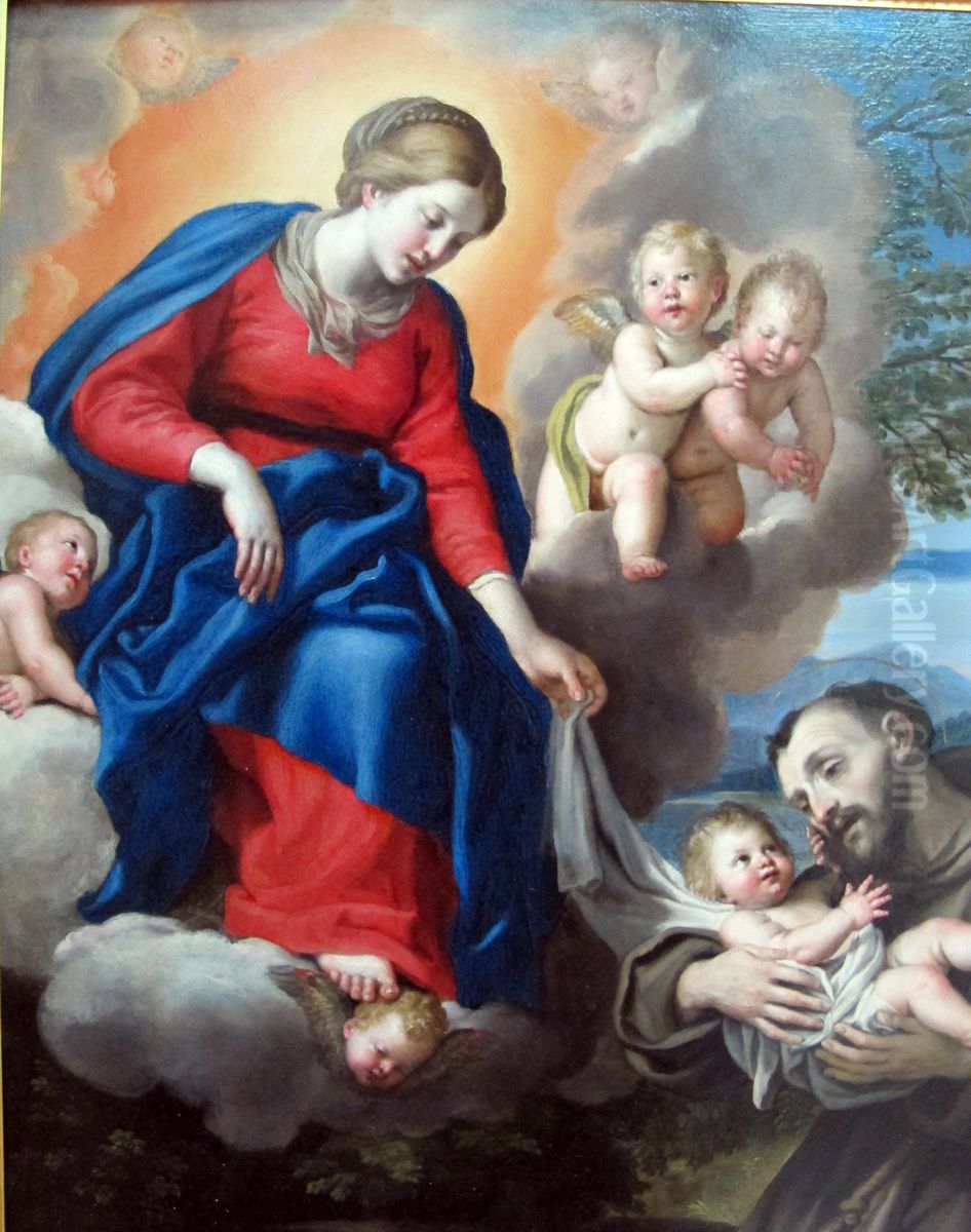 La Vierge a l'Enfant avec saint Francois (ou saint Antoine de Padoue) Oil Painting by Domenico Zampieri (Domenichino)