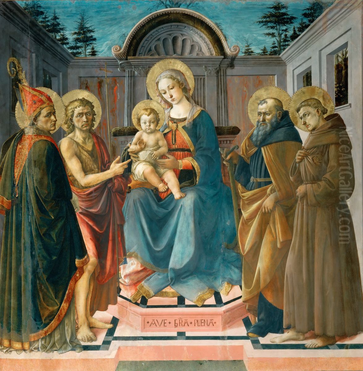 Madonna and Child with St. Zenobius, St. John the Baptist, St. Anthony and St. Francis of Assisi Oil Painting by Pesellino