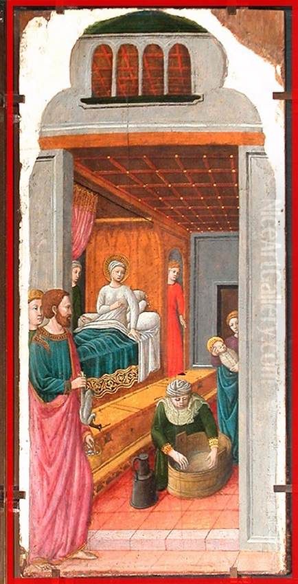 The Angel Appearing to Joachim; The Birth of the Virgin Oil Painting by Giovanni Francesco Da Rimini