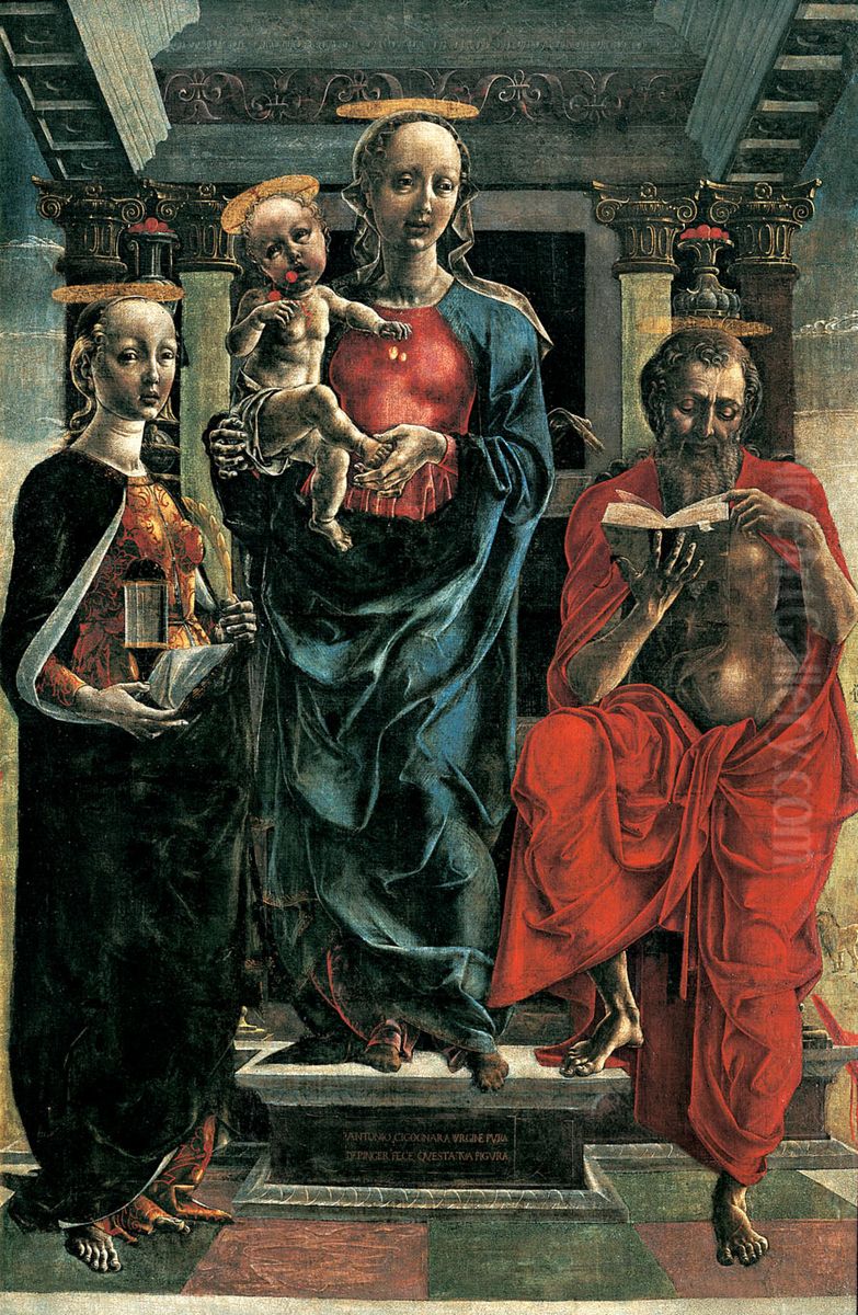 Madonna and Child with St. Mary Magdelene and St. Jerome Oil Painting by Cosimo Tura