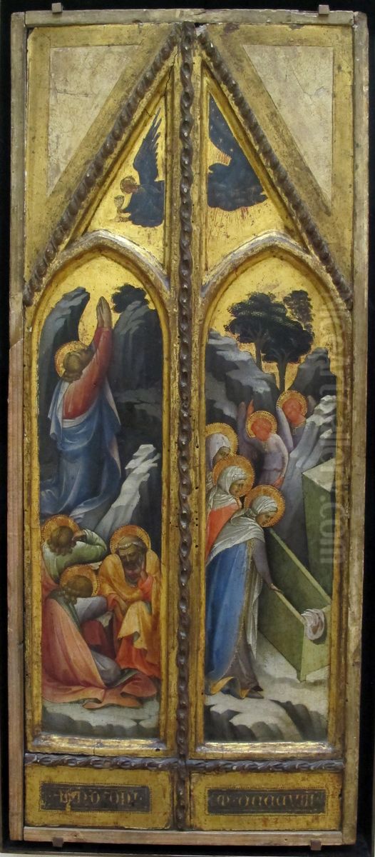 Le Christ au jardin des Oliviers ; les Saintes Femmes au tombeau ; a la partie superieure, un ange Oil Painting by Lorenzo Monaco