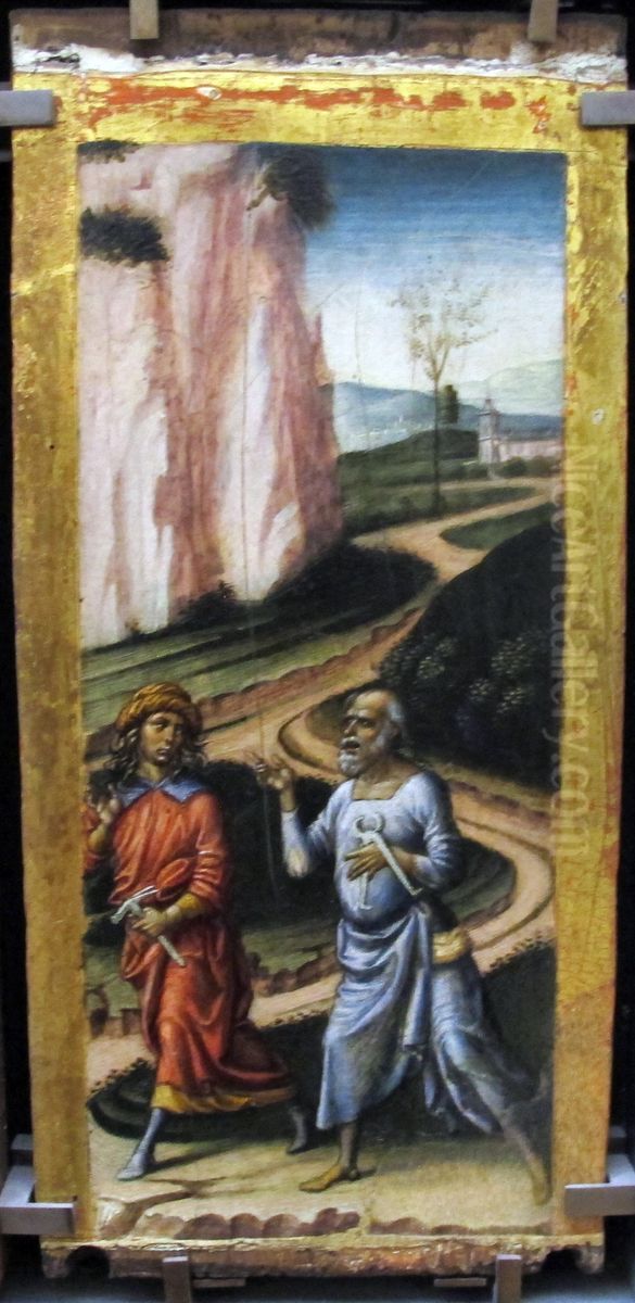 Joseph of Arimathea and Nicodemus on the Way to the Calvary Oil Painting by Niccolo di Liberatore