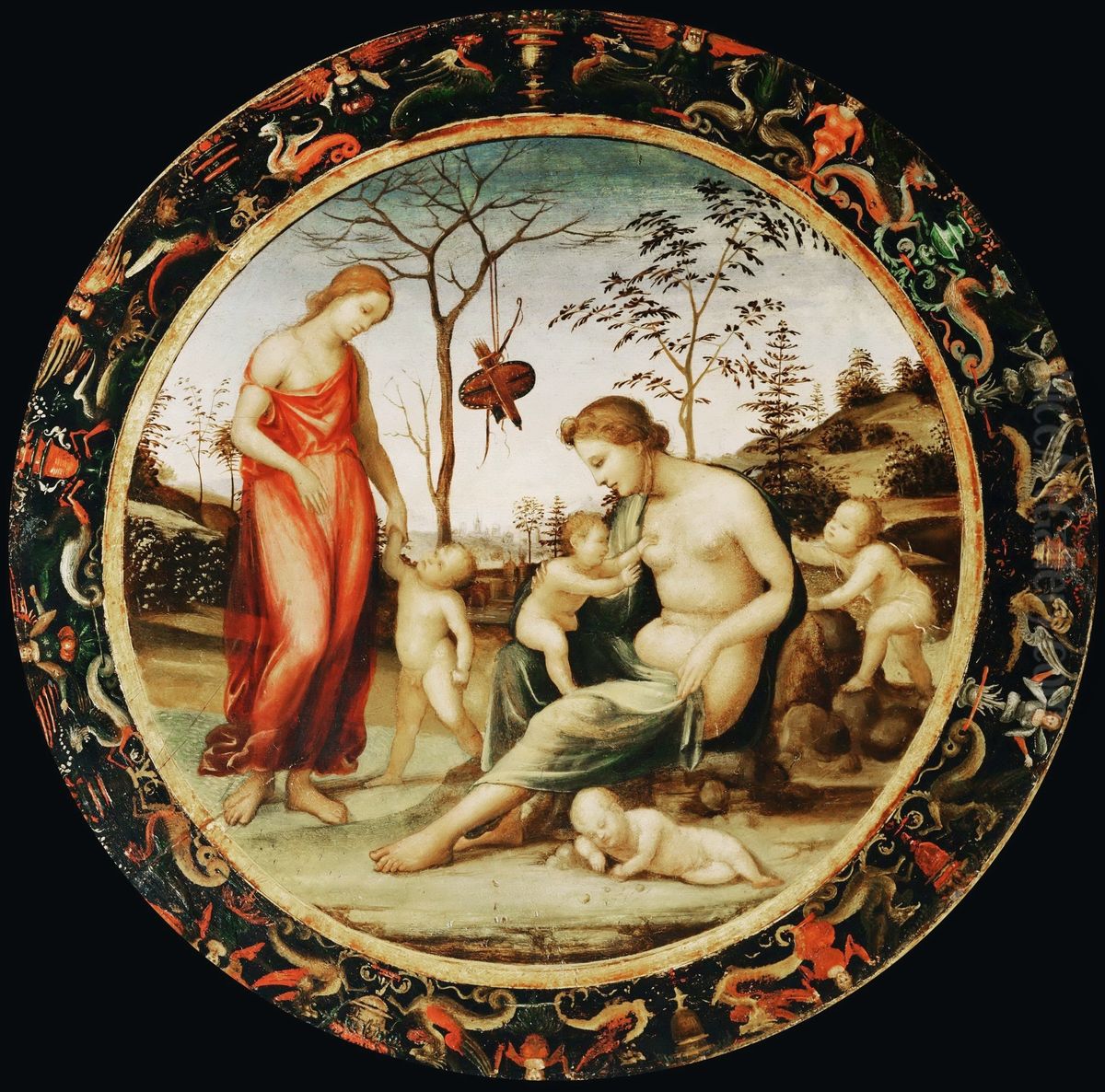 Terrestrial Venus with Eros and Celestial Venus with Anteros and Two Cupids Oil Painting by Il Sodoma