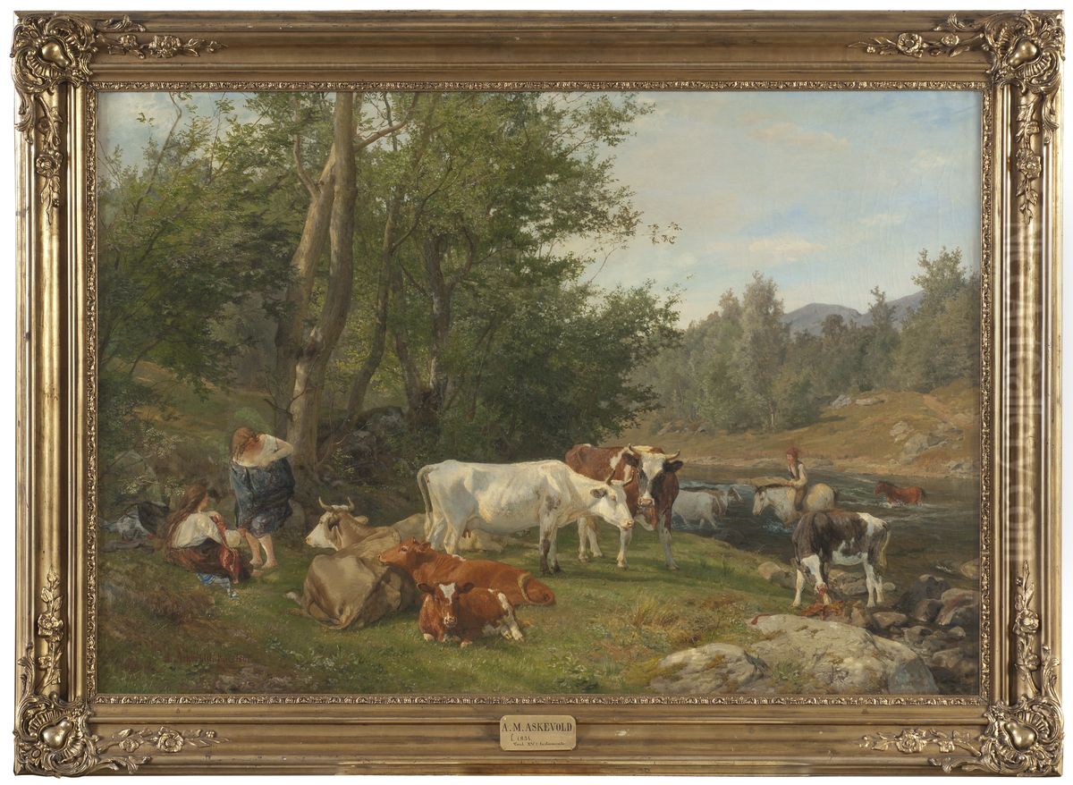 Landscape with Cattle Oil Painting by Anders Askevold