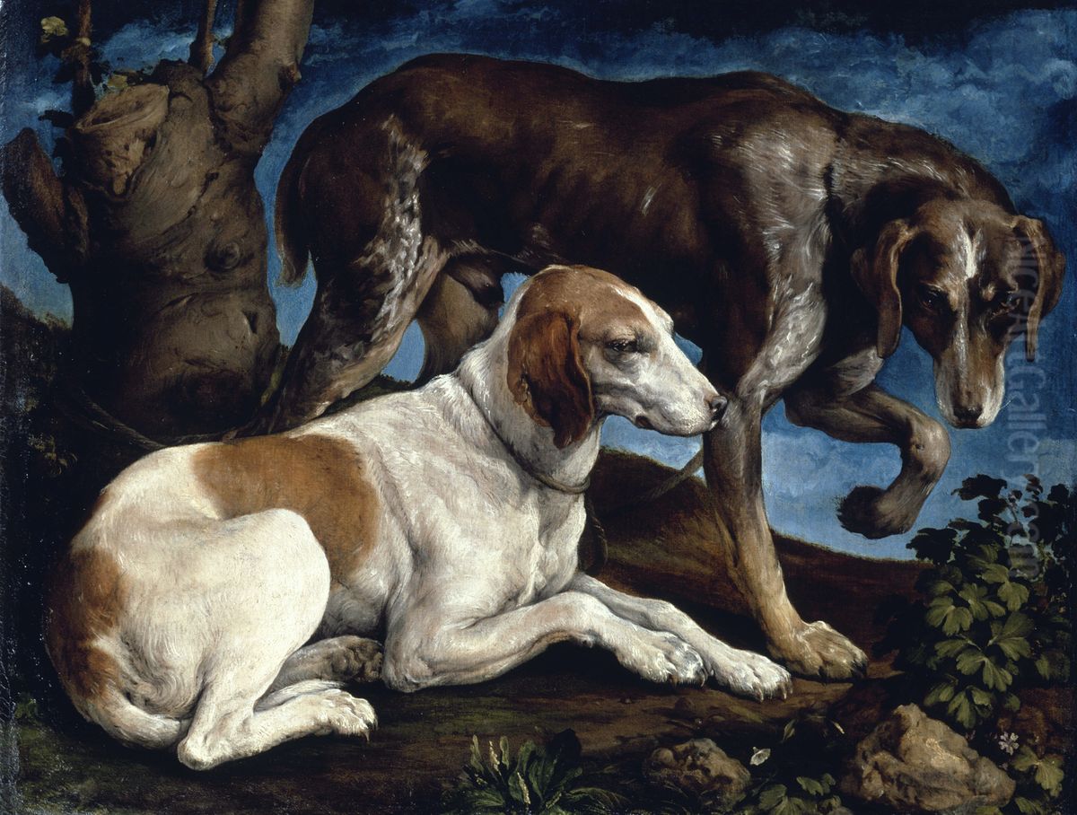 Two Hounds Oil Painting by Jacopo Bassano