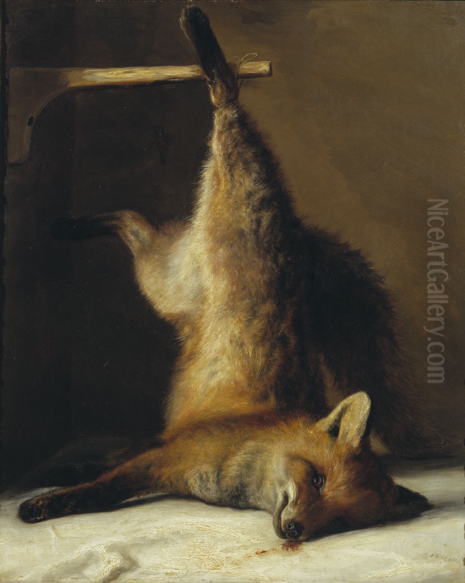 Dead Fox Oil Painting by Frants Diderik Boe