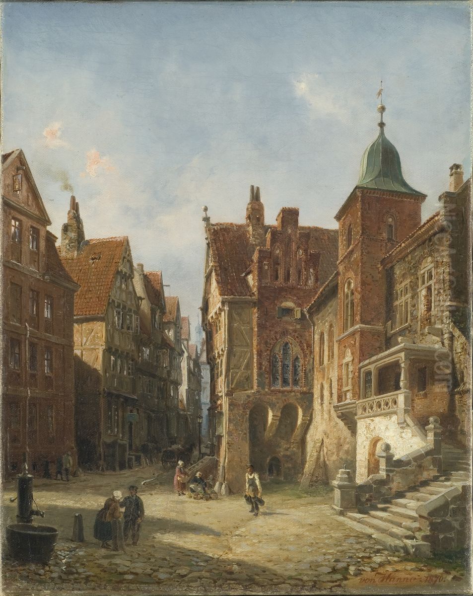 Gata i Hamburg, arkitekturstycke Oil Painting by Wilhelm von Hanno