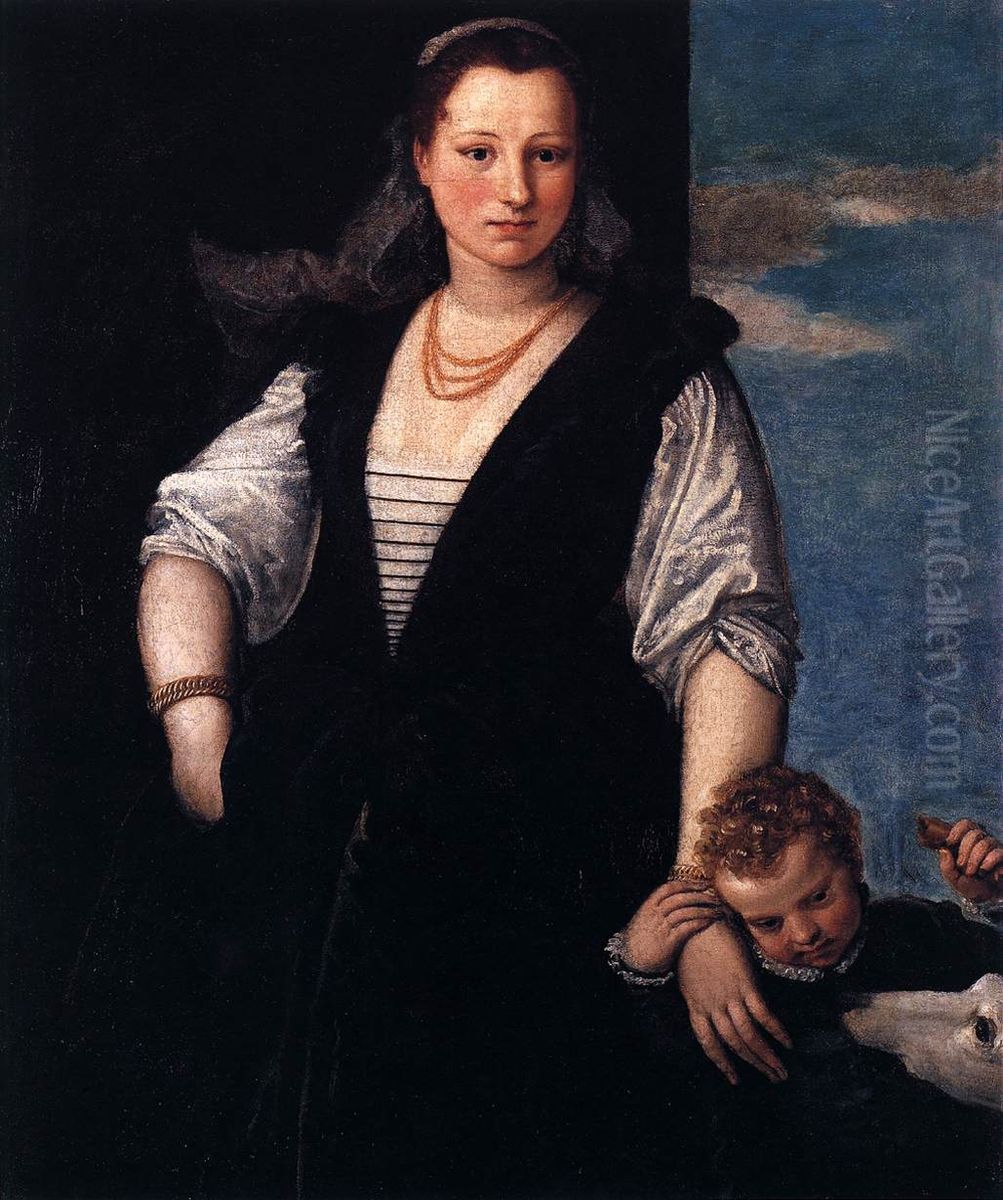 Portrait de femme avec un enfant et un chien Oil Painting by Paolo Veronese (Caliari)