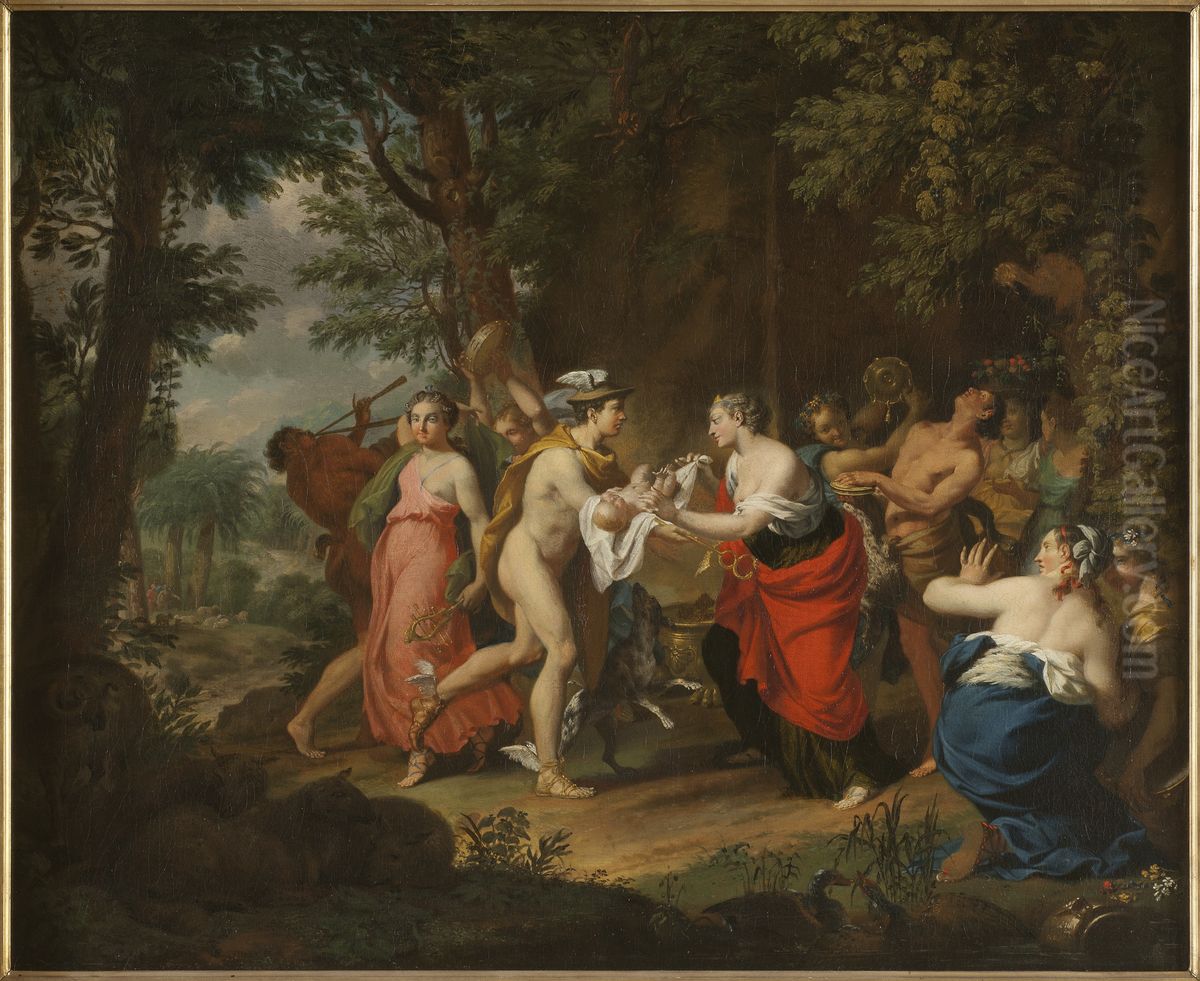 Mercury Confiding the Child Bacchus to the Nymphs on Nysa Oil Painting by Carl Marcus Tuscher