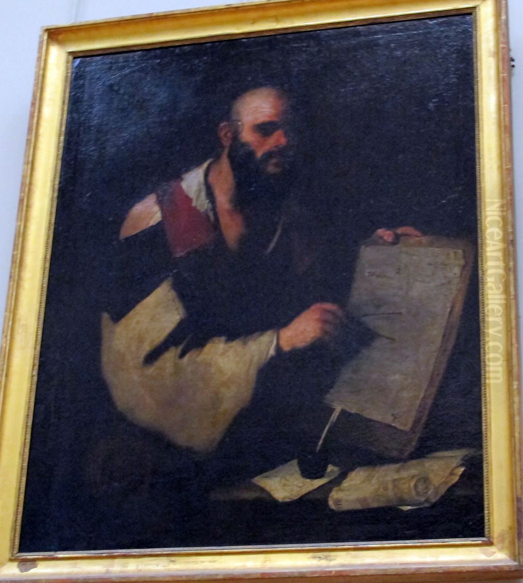 Philosopher Drawing Geometrical Figures with a Pair of Compasses Oil Painting by Luca Giordano