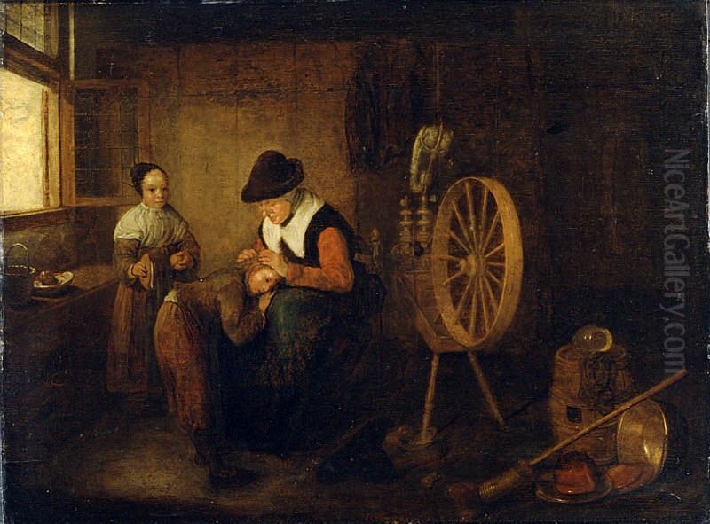 Old Woman Delousing a Boy Oil Painting by Quirijn van Brekelenkam