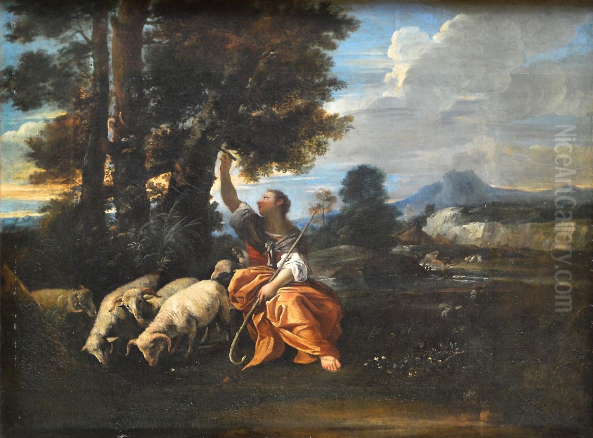 Herminie grave sur un arbre le nom de Tancrede Oil Painting by unknown