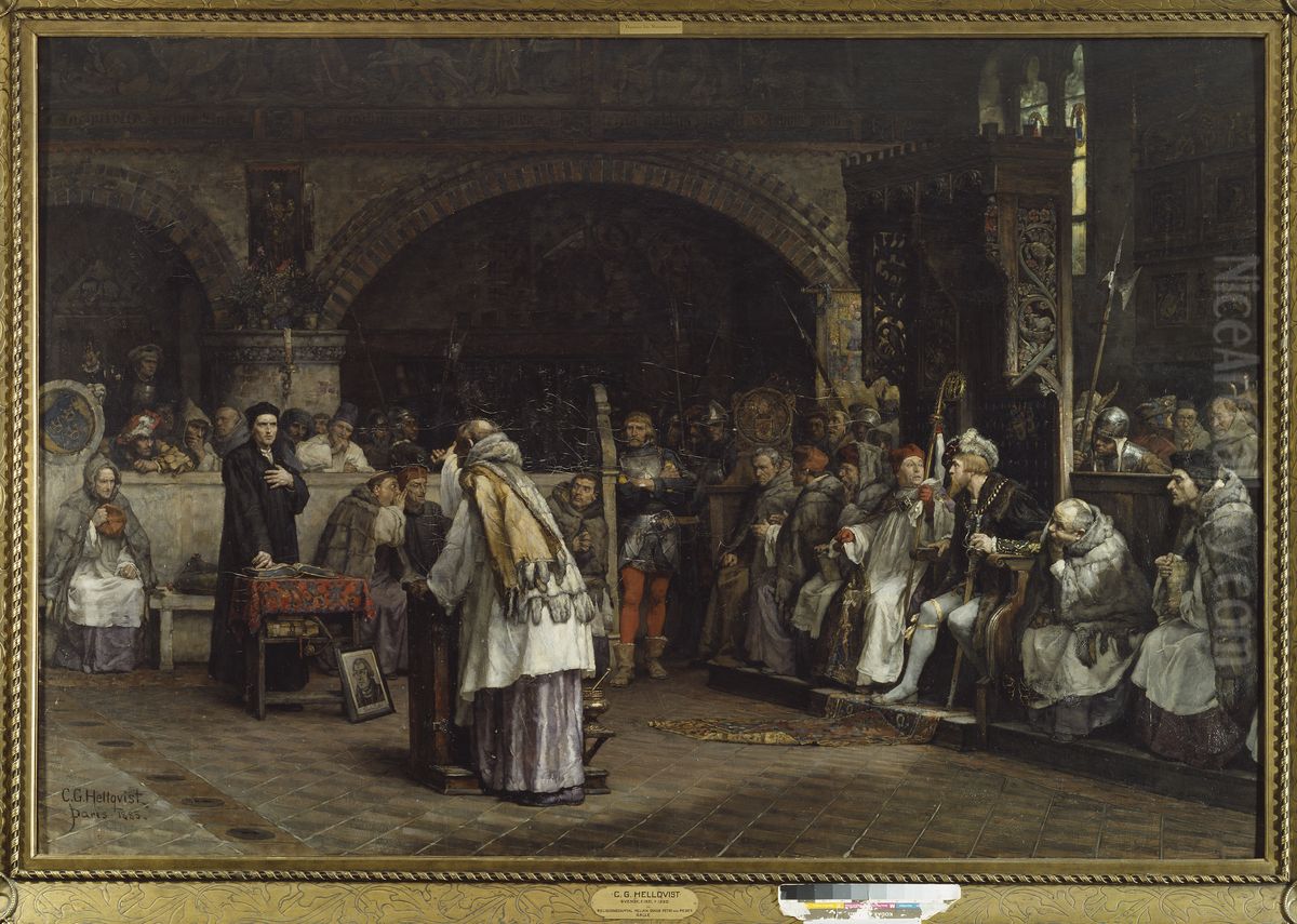 Religionssamtal mellan Olaus Petri och Peder Galle Oil Painting by Carl Gustaf Hellqvist