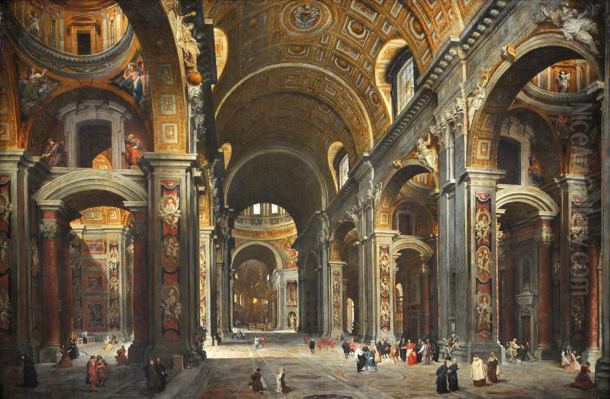 Le cardinal Melchior de Polignac visitant Saint-Pierre de Rome Oil Painting by Giovanni Paolo Panini