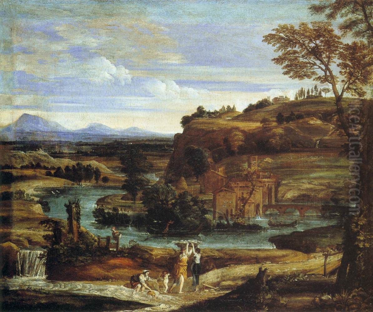 Landscape with a Child Overturning Wine Oil Painting by Domenico Zampieri (Domenichino)