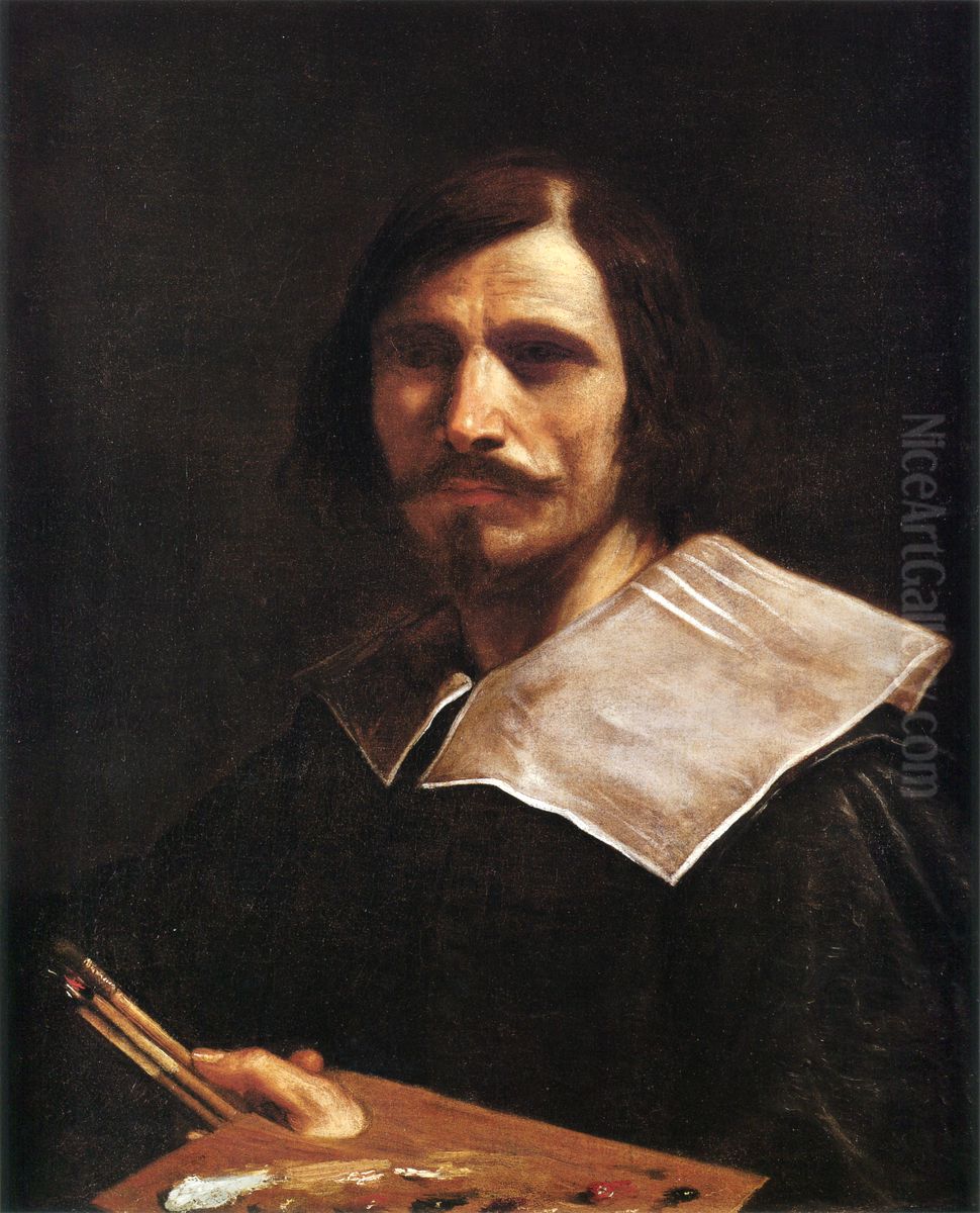 Self-portrait with a Palette Oil Painting by Giovanni Francesco Barbieri