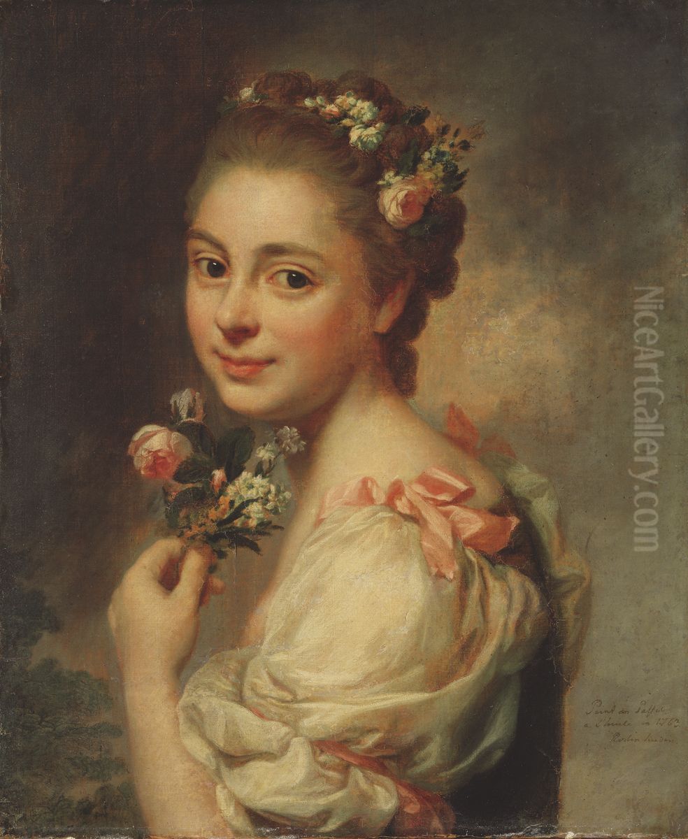 Konstnarens hustru Marie Suzanne, f. Giroust Oil Painting by Alexander Roslin