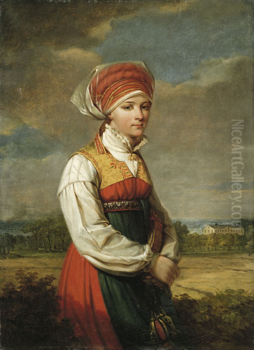 Vingakersflicka. Motstycke till NM 1019 Oil Painting by Johan Gustaf Sandberg