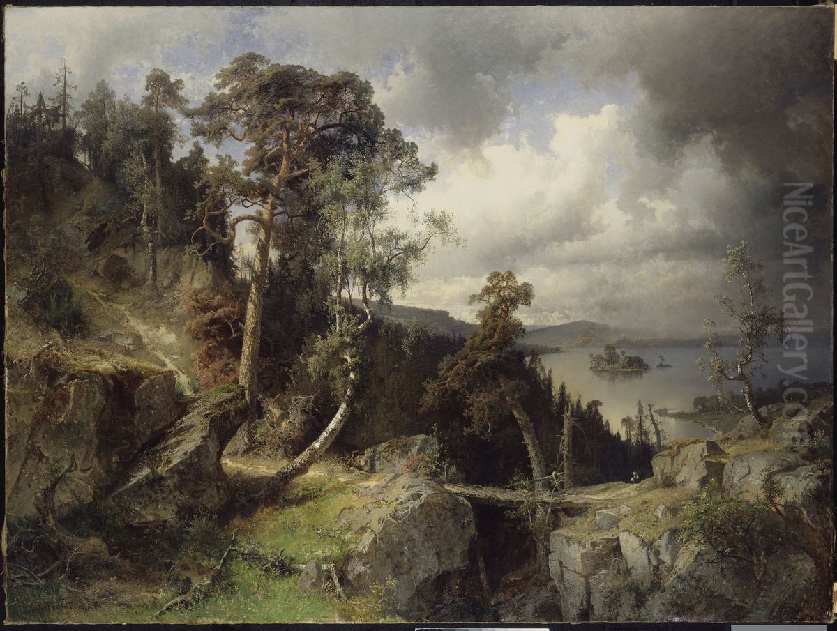 Svenskt landskap. Motiv fran Kolmarden Oil Painting by Alfred Wahlberg