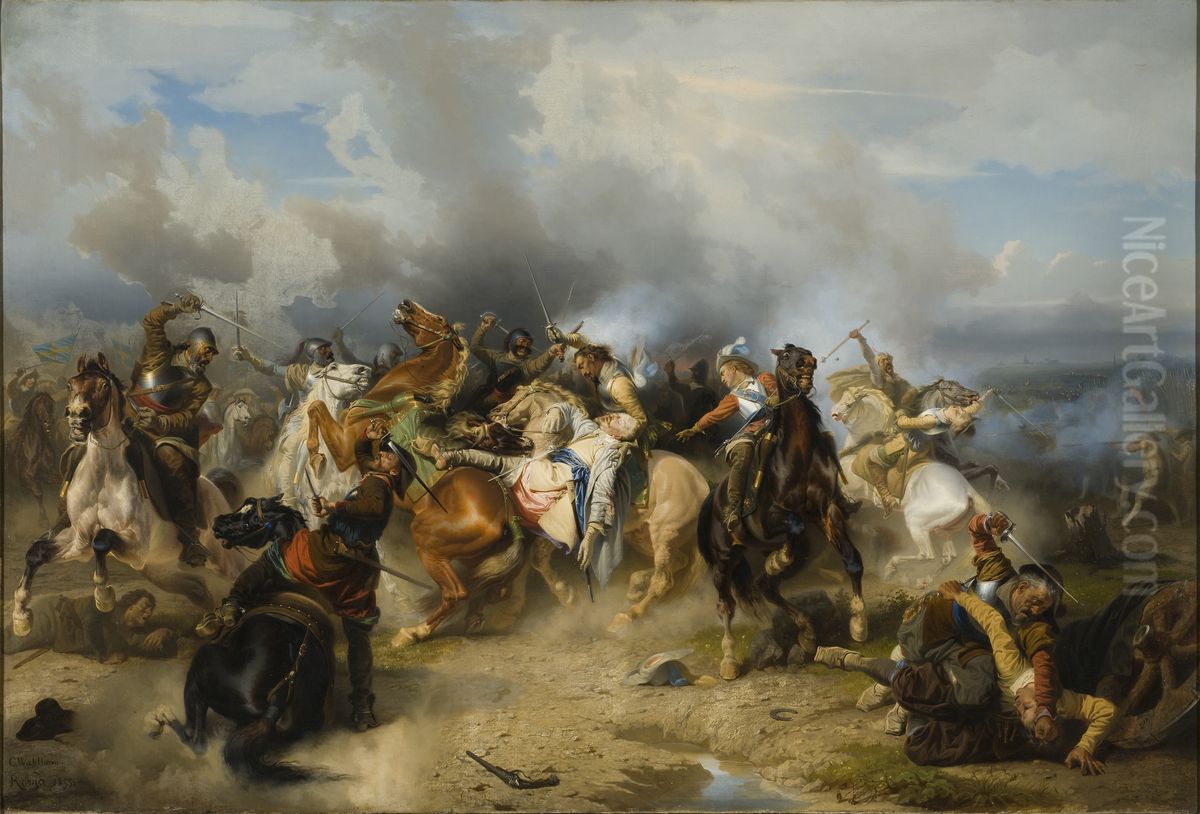 Death of King Gustav II Adolf of Sweden at theBattle of Lutzen Oil Painting by Carl Wahlbom