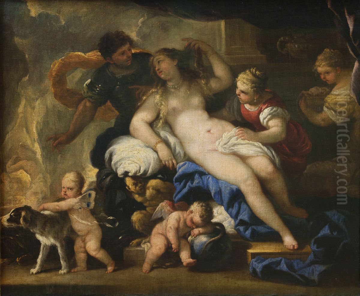Mars and Venus in Vulcan's Forge Oil Painting by Luca Giordano