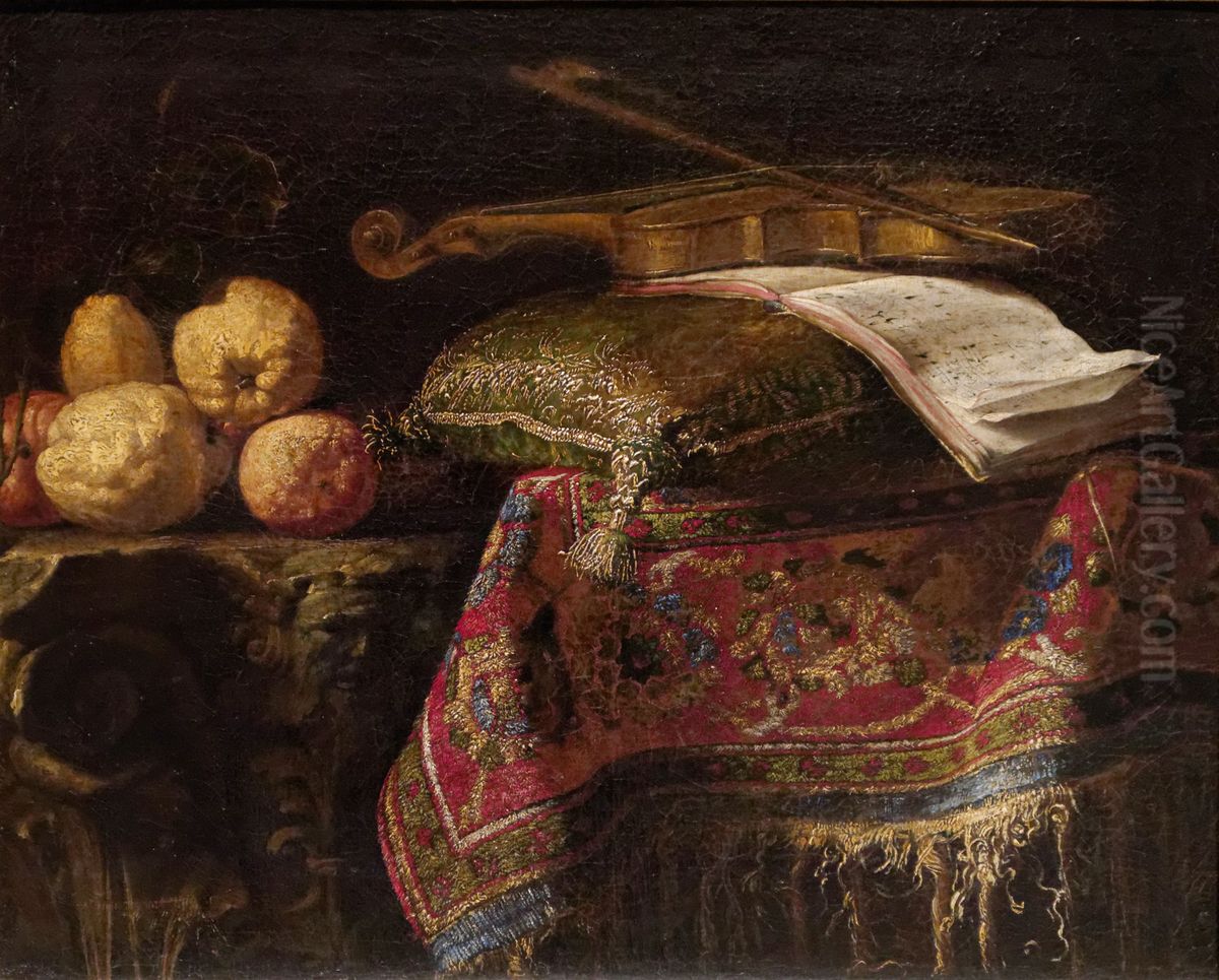 Nature morte : cedrats et violon Oil Painting by Francesco Maltese