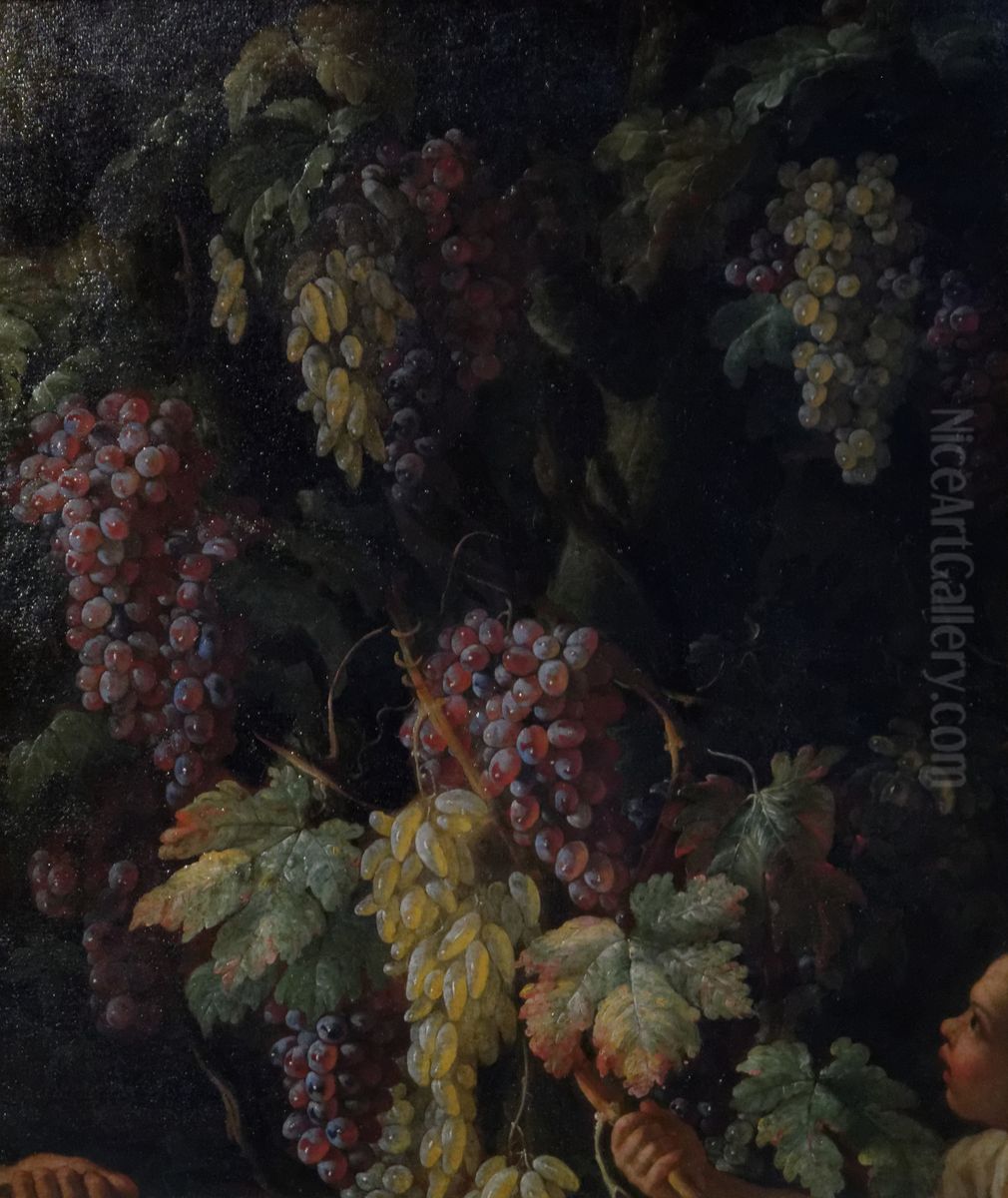 Grappes de raisins autour d'un tronc d'arbre Oil Painting by Giovan Battista Ruoppolo