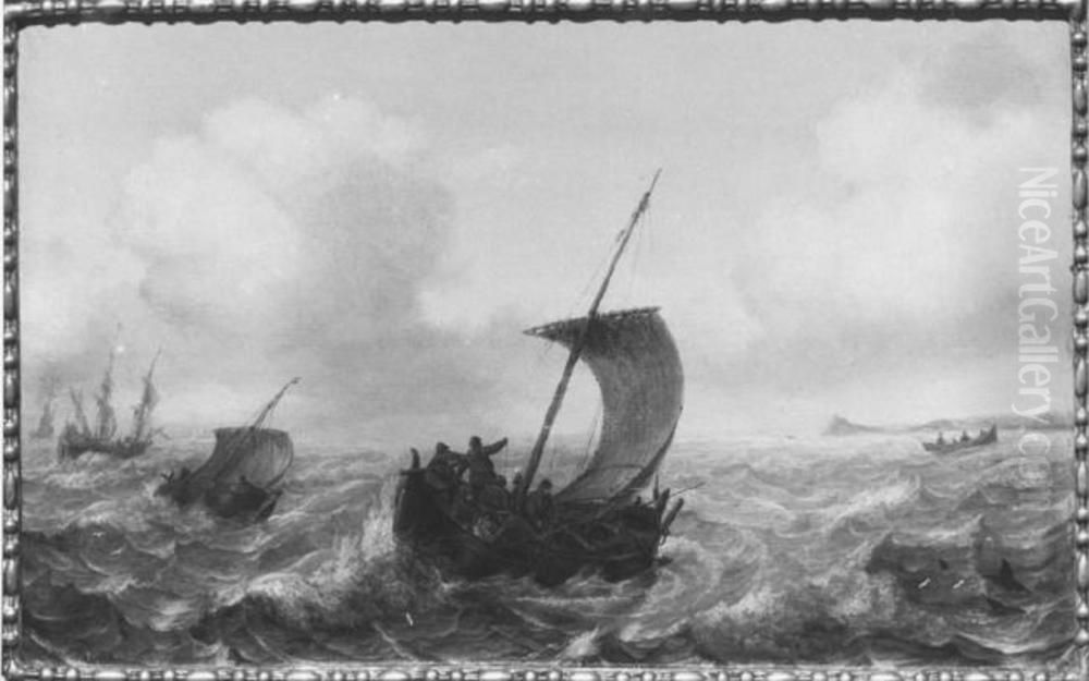 Fishing Boats at Sea Oil Painting by Jan Porcellis