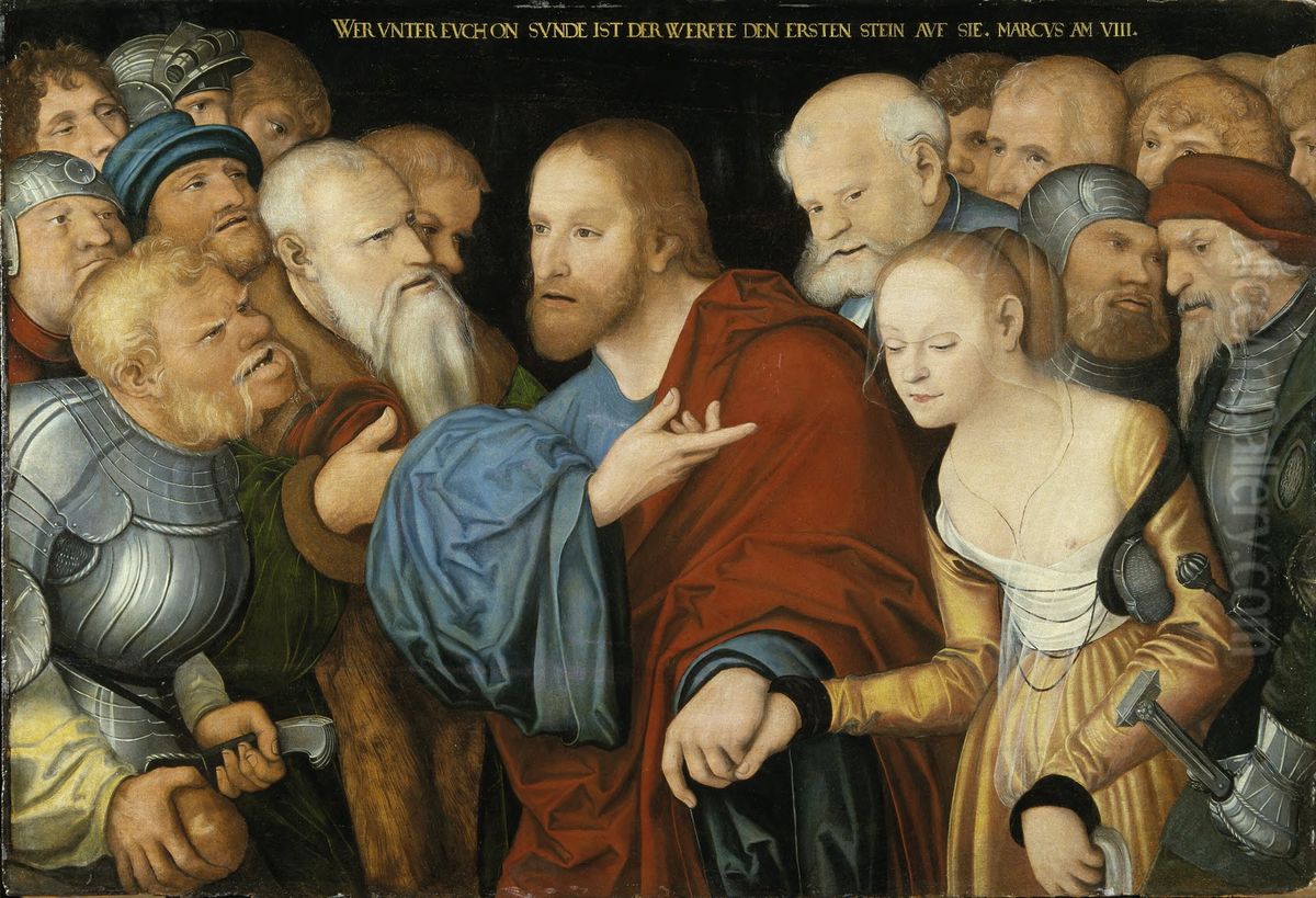 Christ and the Woman taken in Adultery Oil Painting by Lucas Cranach the Elder