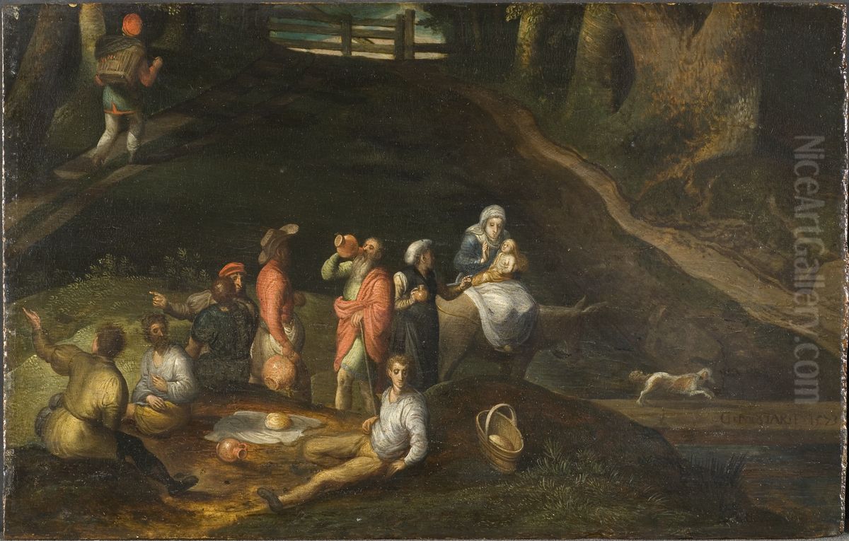 Landskap med den heliga familjen Oil Painting by Gillis Mostaert