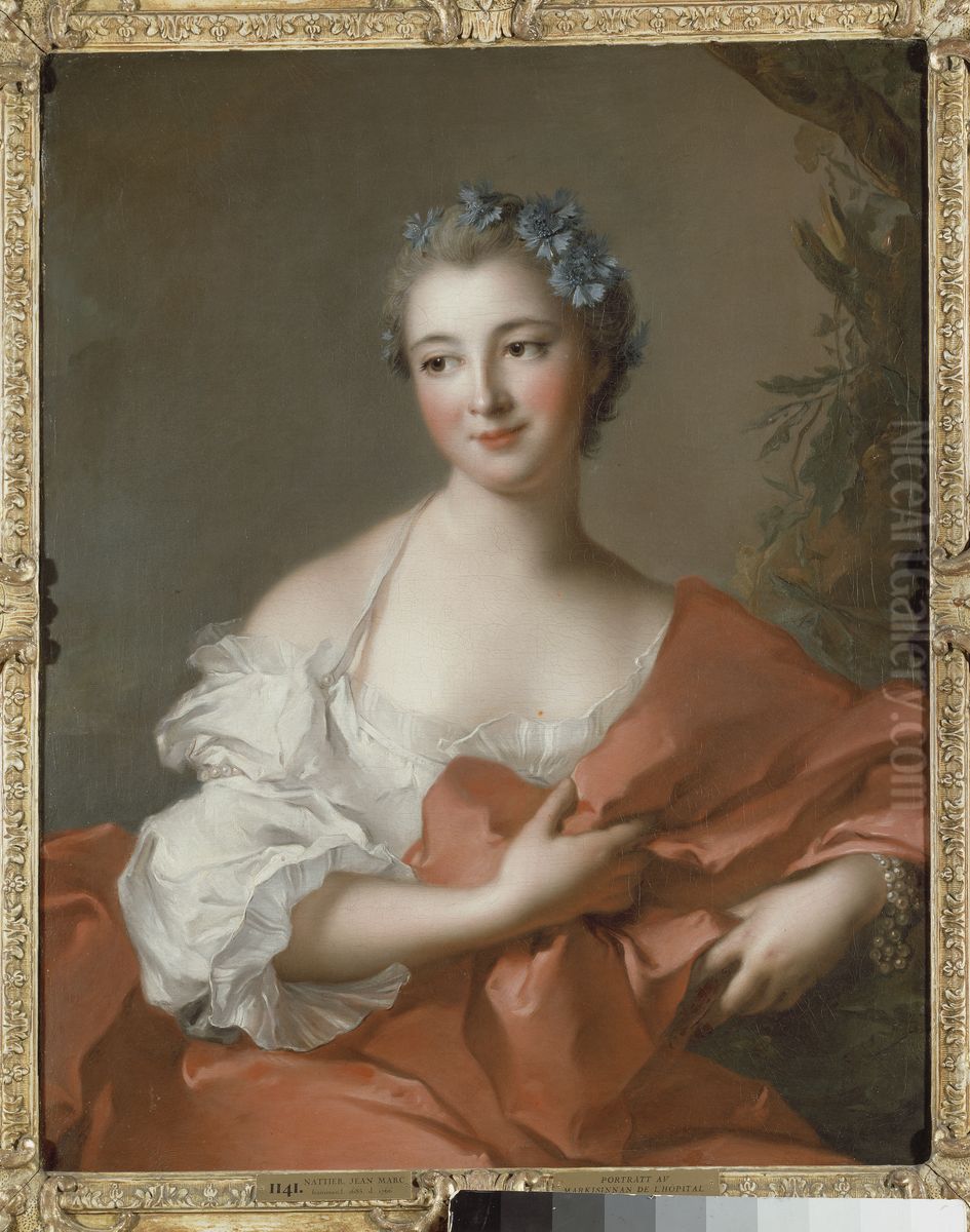 Markisinnan de l'Hopital (1721-1767) Oil Painting by Jean-Marc Nattier