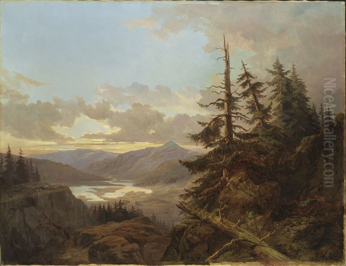 Norwegian Landscape in the Light of Early Morning Oil Painting by Carl XV of Sweden