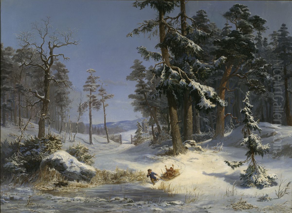 Vinterlandskap fran Drottning Kristinas vag pa Djurgarden Oil Painting by Carl XV of Sweden