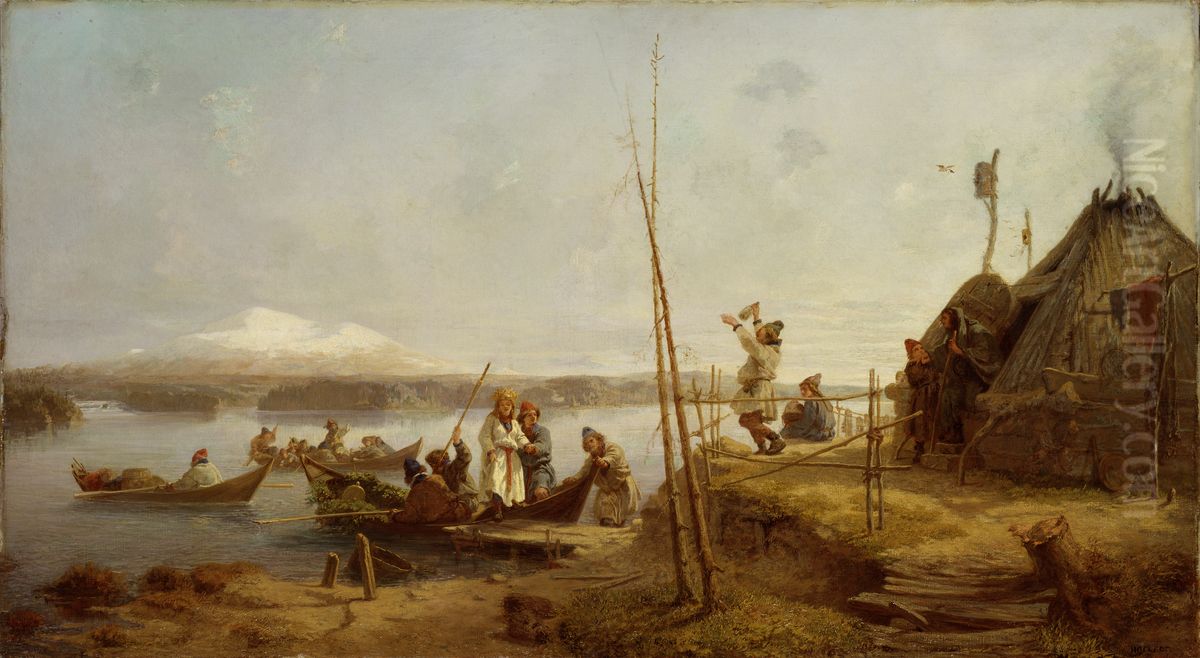 Brudfard pa Hornavan Oil Painting by Johan Fredrik Hockert