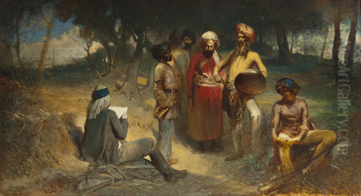Examining the Spy. Motif from the Indian Mutiny Oil Painting by Egron Lundgren