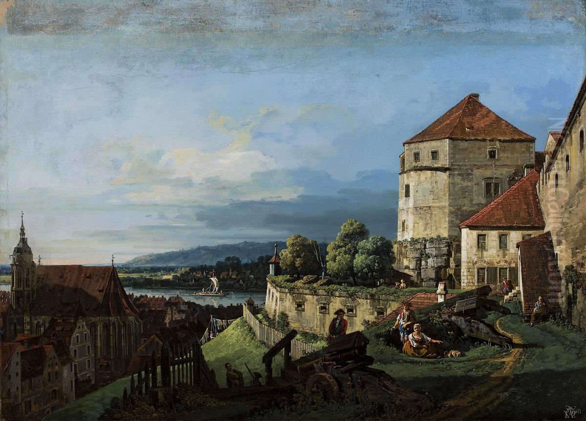 Vue de Pirna, prise du chateau de Sonnenstein Oil Painting by Bernardo Bellotto