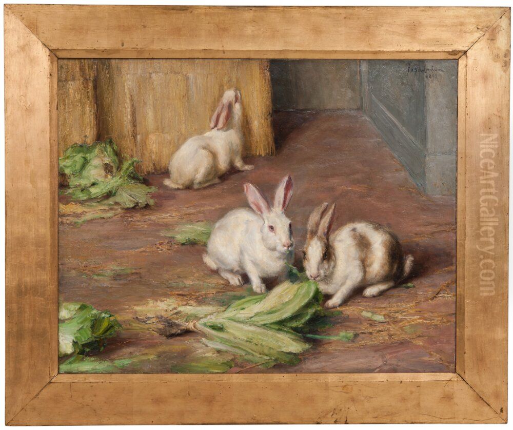 Rabbits Oil Painting by Ida von Schulzenheim