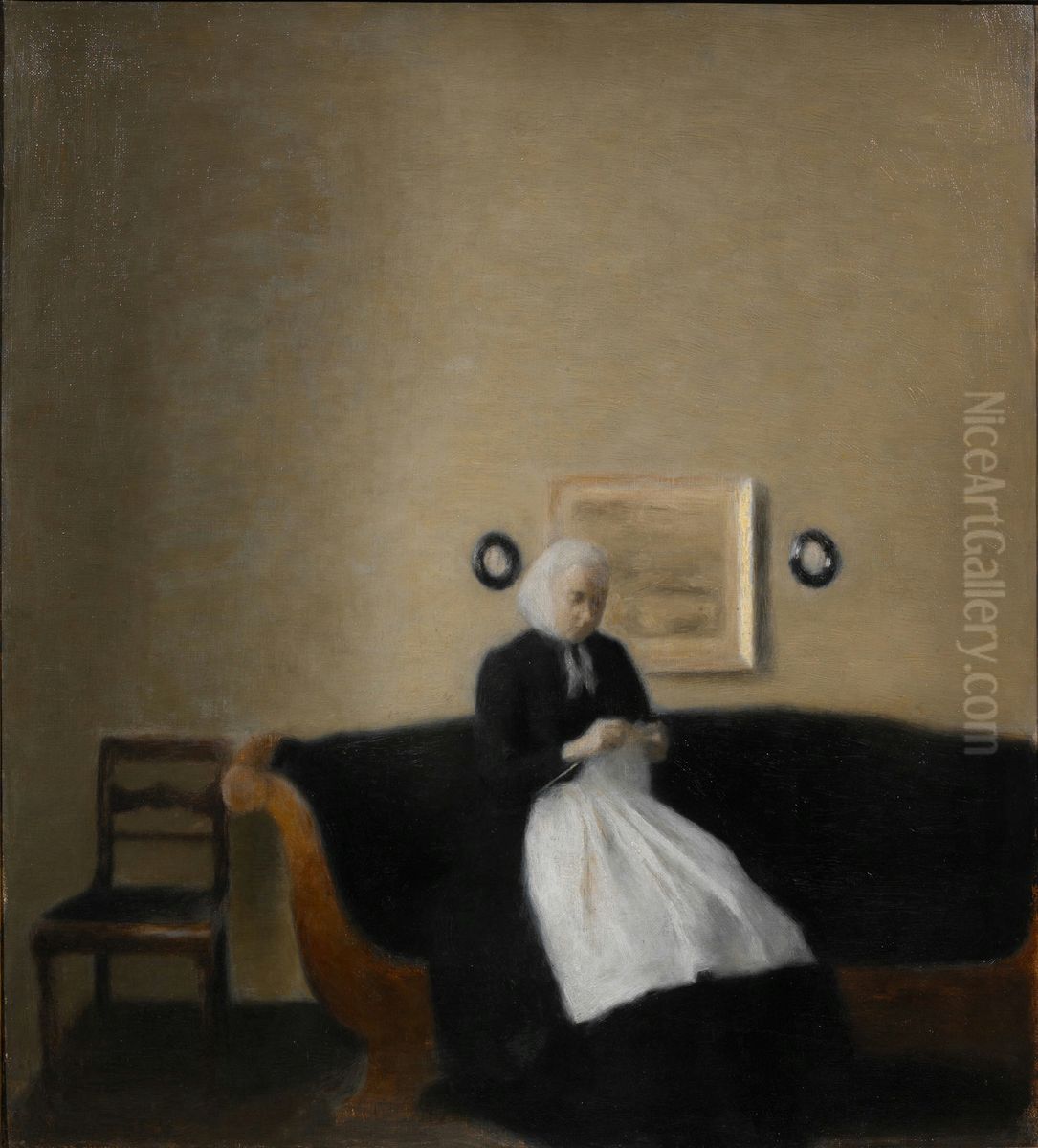 Interior med konstnarens moder Oil Painting by Vilhelm Hammershoi