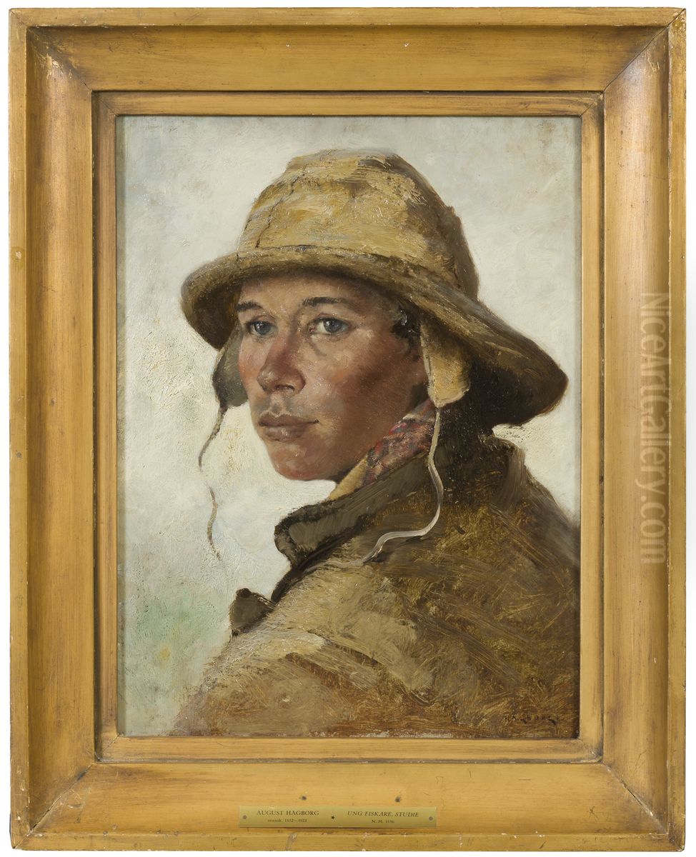 Huvud av en ung fiskare. Studie till Bradska, 1884 Oil Painting by August Hagborg
