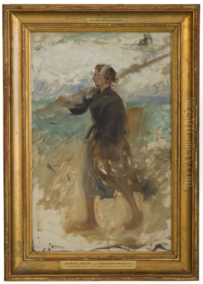 A Fishergirl from the North of France. Study Oil Painting by August Hagborg